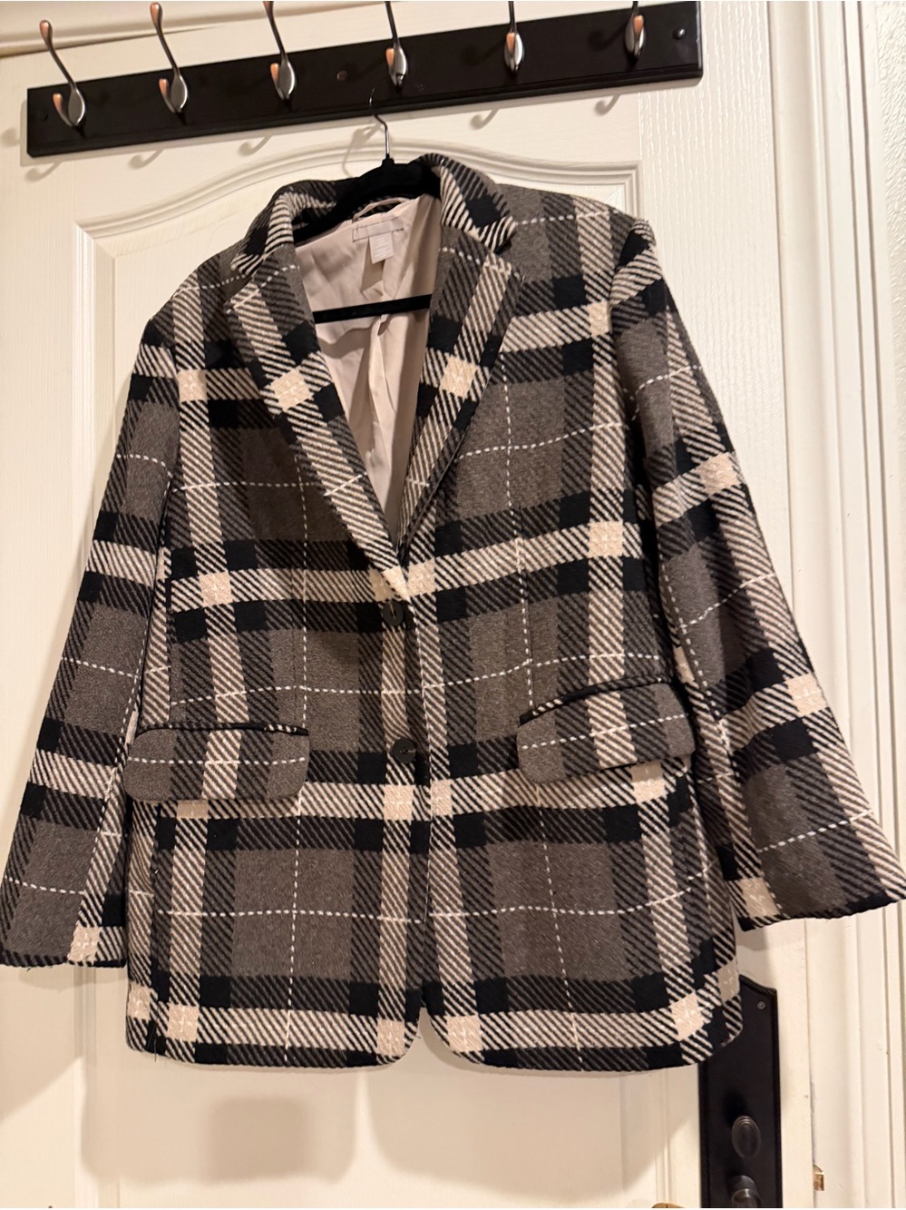 H&M Black & Cream Plaid Blazer